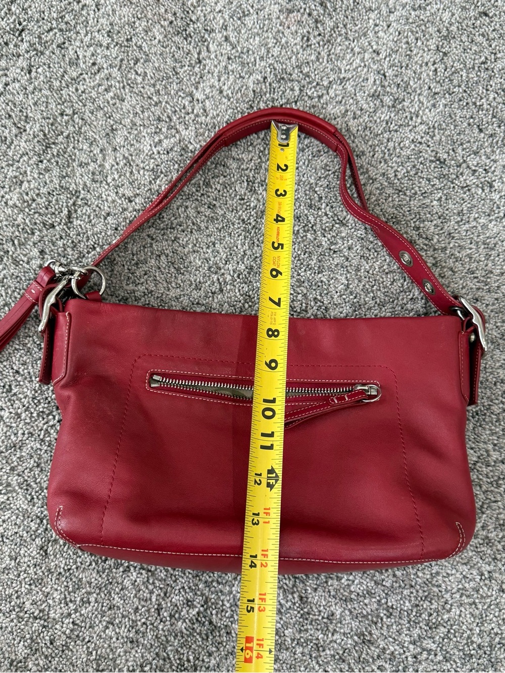 Vintage Coach Red GenuineLeather Y2K Silver Hardware Zip Close Shoulder Bag 1417 - Picture 12 of 15